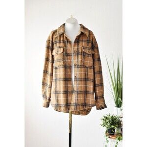 With Love Ymi Fleece Shacket Woman's M Y2K Brown Tan Plaid Bella Swan Granola